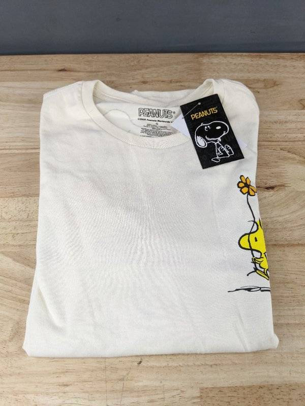 lot 177 image: Peanuts T-Shirt - Snoopy & Woodstock - Cream - Womens Size Small - Brand New