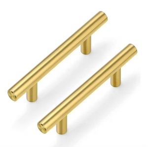 lot 45D image: 29 Pack of 5 Brushed Gold Cabinet Handles or Dresser Drawer Pulls, 3 Hole Centers - Brand New
