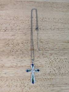 lot 408 image: Cross Necklace with Blue & Green Stones 17 Chain & 2 Extender - Brand New P