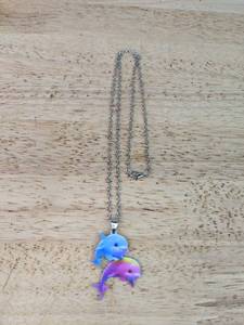 lot 409 image: Dolphin Necklace on Silver Tone Chain 20 - Brand New P