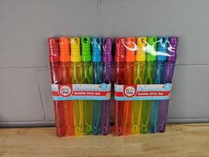 lot 410 image: Play Day Bubble Stick Sets (Lot of 2) - 6 Pieces Each, Colorful Bubble Sticks - Brand New P