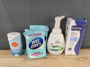 lot 170P image: Lume Deodorant 2.2 oz & 45 Wet Ones Wipes & Dove Hand Wash 10.1 oz & PanOxyl Acne Wash 6 oz - Brand New