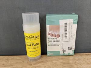 lot 165 image: The Naked Bee Foot Balm 2 oz & Silicone Toe Spacer Size Medium - Brand New