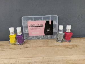 lot 180 image: Beetles ETCH-X Nail Tips 288-pcs, 12 Sizes, Full Cover, Half Matte - 4 Nail Polishes - Brand New