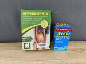 lot 220 image: 80 Aleve Liquid Gel Capsules & 40 Knee Pain Relief Patches - Brand New
