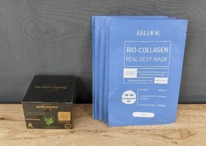 lot 241 image: Impressions Calm & Cool Facial Cream 2.7 oz & EELHOE Bio-Collagen Real Deep Mask - Brand New