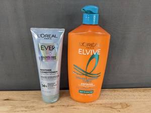 lot 243 image: LOreal EverPure Restore Cond. 6.8 oz & Elvive Dream Lengths Curls Defining Cond. 28 oz - Brand New