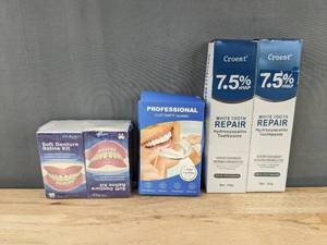 lot 244 image: Oralhoe Soft Denture Reline Kit, 4 Professional Comfort Guards, & Croent White Tooth Repair 120 g - Brand New