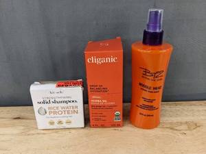 lot 210P image: Kit.sch Rice Water Protein Solid Shampoo 3.2 oz & Cliganic Jojoba Oil 4 oz & BTZ Noodle Head 8.5 oz - Brand New