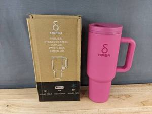 lot 50T image: Dipsa 40oz Stainless Steel Tumbler - Pink - Twist-Lock Lid - Brand New