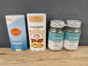 lot 180P image: Lume Whole Body Deodorant, Jukebox Vanilla On Vinyl Deodorant and 180 Body Deodorizing Supplements - Brand New
