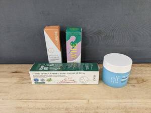 lot 221P image: GoPure Vitamin C Power Treatment, EELHOE Dark Spot Correcting Glow Serum, e.l.f. Skin Face Cream, WILE Herbal Supplements - Brand New