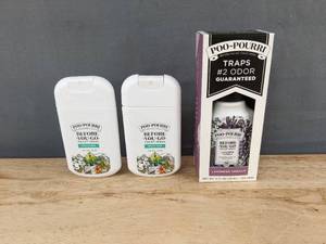 lot 110P image: Poo-Pourri Before-You-Go Toilet Spray 2 Beach Bum 1 oz Each and Lavender Vanilla 2 oz - Brand New