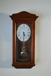 lot 202 image: Seth Thomas Wall Clock Regulator Style Dark Wood Case Pendulum