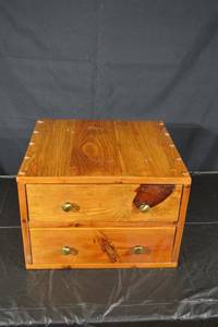 lot 210 image: Pine 2-Drawer Nightstand Chest - Brass Knob Hardware, Approx 15x16x12 in