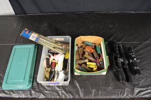 lot 220 image: Rifle Scope with Mounts - Assorted Shotgun Shells, Ammo Box & Totes