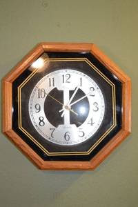 lot 227 image: Royce Quartz Wall Clock - Octagonal Wood Frame, Silver Dial