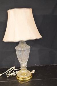 lot 242 image: Crystal Cut Glass Table Lamp with Beige Fabric Shade