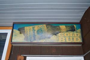 lot 285 image: Budweiser Cold Bud Framed Advertising Sign - Vintage Wall Decor