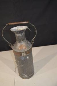 lot 287 image: Vintage Metal Oil Can with Wood Handle - Rustic Industrial Collectible