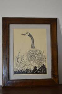 lot 296 image: Goose Print in Wood Frame - Ink on Paper Artwork