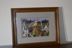 lot 297 image: Bird Print Framed Artwork with Gray Mat and Wood Frame