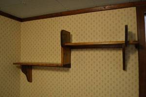 lot 303 image: Wood Wall Shelf - Two-Tier With Brackets (Vintage Dark Wood)