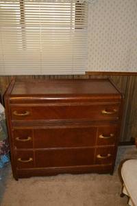 lot 308 image: Dresser - Wooden 4-Drawer with Brass Pull Handles, Brown Finish