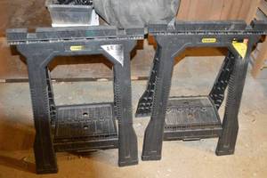 lot 323 image: Stanley Sawhorses Pair - Heavy-Duty Workbench Stands (2-Pack)