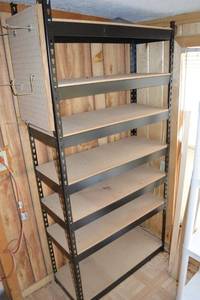 lot 352 image: Six-Shelf Steel Storage Rack with Pegboard Side Panel