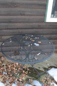 lot 366 image: Round Metal Patio Table - 40 Inch Mesh Top, Outdoor Deck Garden