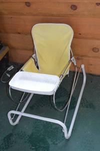 lot 399 image: Baby High Chair with Tray - Yellow Fabric Seat, Chrome Frame