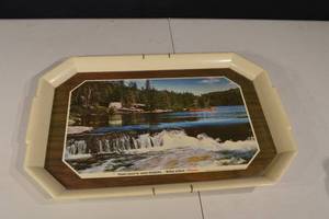 lot 115 image: Hamms Advertising Tray - Waterfall Scene on Wood Panel with Beige Rim (Vintage)