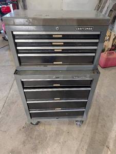 lot 70 image: Craftsman Tool Chest Set - 2-Piece Rolling Cabinet with Lock, Gray