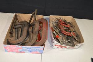 lot 317 image: C-Clamps & Bar Clamps - Assorted Heavy-Duty Steel, Mixed Sizes