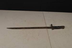 lot 160 image: Antique Dagger with Rusted Iron Blade & Carved Dark Wooden Grip, Crossguard