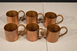 lot 170 image: Copper Moscow Mule Mugs Set of 6 - Hammered Finish