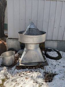 lot 11 image: Galvanized Steel Cone Vent Hood on Square Base - Industrial Exhaust