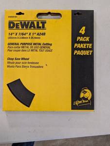 lot 154 image: DEWALT 14 in x 764 in x 1 in General-Purpose Metal Cutting Chop Saw Wheel 4 Pack