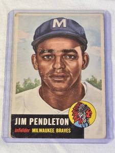 lot 31 image: Jim Pendleton Rookie 1953 Topps #185 - Milwaukee Braves Vintage Baseball Card