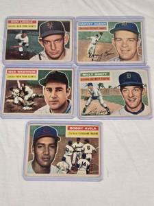 lot 35 image: Lot of 5 Vintage Baseball Cards Featuring Harvey Kuenn, Billy Hoeft, Bobby Avila, Don Liddle, and Wes Westrum from 1956 Topps