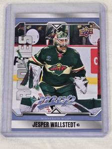 lot 56 image: Jesper Wallstedt Rookie 2024-25 Upper Deck MVP #237 - Minnesota Wild Hockey Card