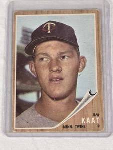 lot 67 image: Jim Kaat 1962 Topps #21 - Minnesota Twins Vintage Baseball Card