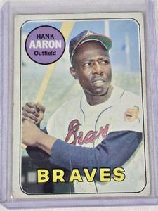 lot 76 image: Hank Aaron 1969 Topps #100 - Atlanta Braves Vintage Baseball Card