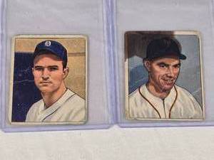 lot 79 image: Lot of 2 Baseball Cards Featuring George Vico and Monte Kennedy from 1950 Bowman Series.