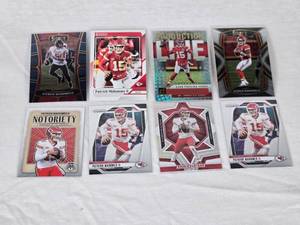 lot 85 image: Lot of 8 Patrick Mahomes Football Cards from Various Sets Including Select, Donruss, and Notoriety with Holo Features