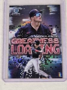lot 107 image: Walker Jenkins Rookie 2025 Topps Bowman Chrome Greatness Loading Refractor #GL-24 - Minnesota Twins Baseball Card