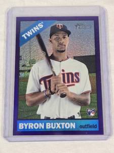 lot 119 image: Byron Buxton Rookie 2015 Topps Heritage Purple Refractor #724 - Minnesota Twins Baseball Card