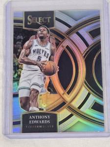lot 137 image: Anthony Edwards 2023-24 Panini Select Silver Holo Prizm #164 - Minnesota Timberwolves Basketball Card