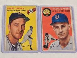 lot 149 image: Lot of 2 Vintage Baseball Cards Featuring Larry Jansen and Charlie Kress from the 1954 Topps Set